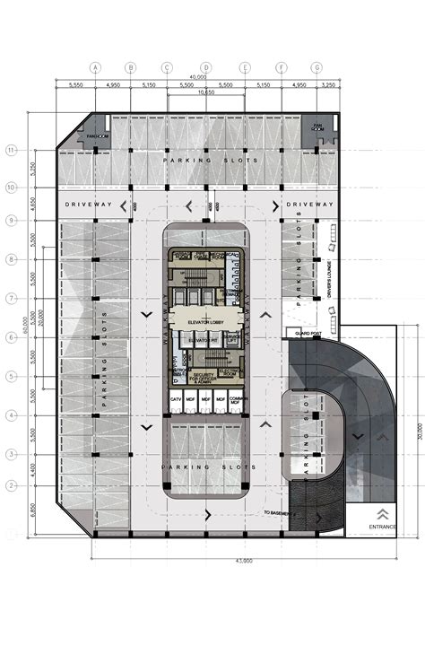 basement plan design  proposed corporate office building high rise building architectur