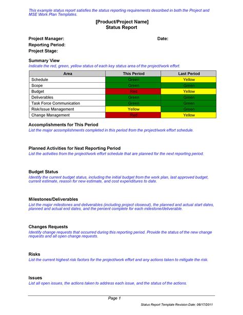 project status report templates word excel  template lab