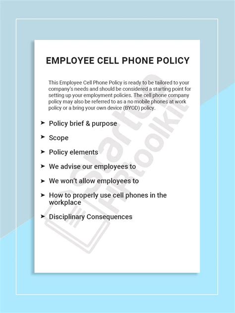 employee cell phone policy mobile device management policy template