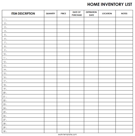 blank printable inventory list template  pinterest list template