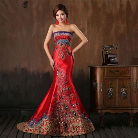 Chic Chinese Style Red Satin Evening Dress With Stones And Pattern