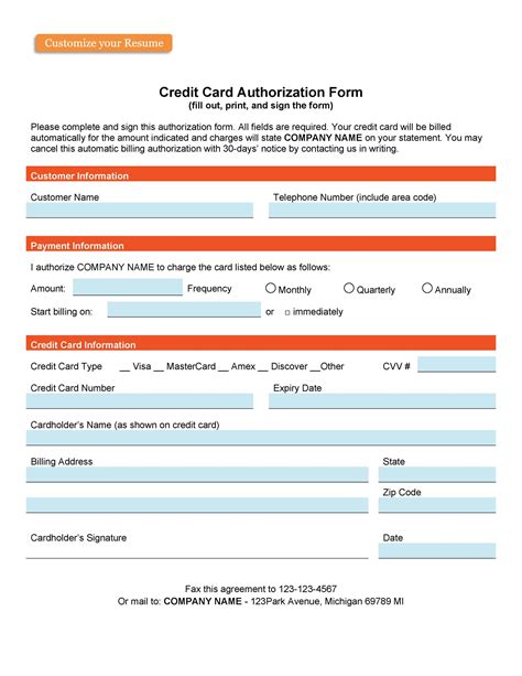 credit card authorization forms templates ready