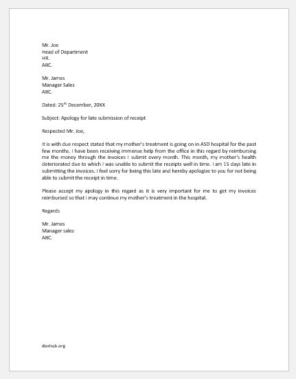 apology letter  late submission  invoice document hub