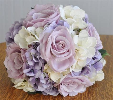 silk wedding flower bouquet made with lavender roses lavender