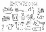 Bathroom Coloring Outline Elements Doodle Drawn Hand Set Template Book Kids Illustration Vector Game Bath Stock sketch template