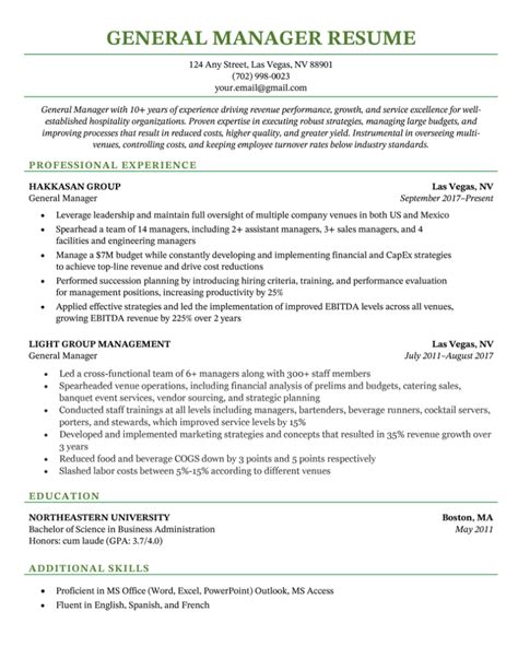 general manager resume sample   write resume genius