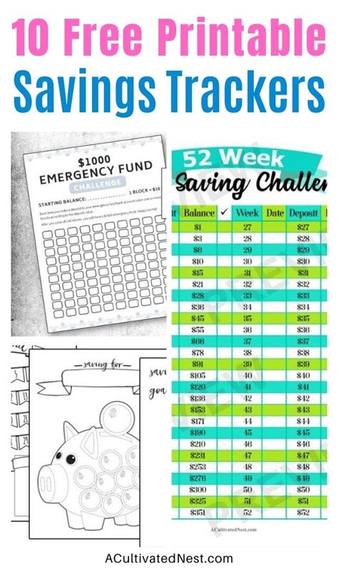 printable savings trackers  cultivated nest