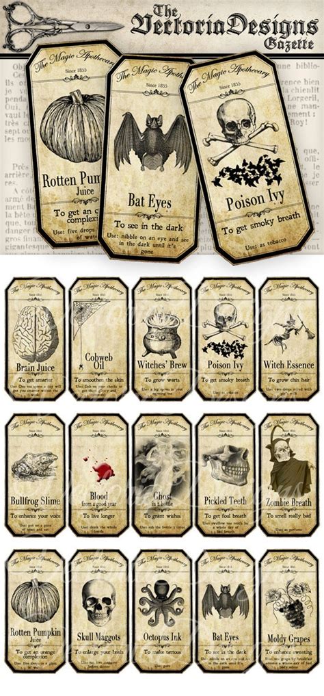 small halloween apothecary labels printable potion paper craft etsy