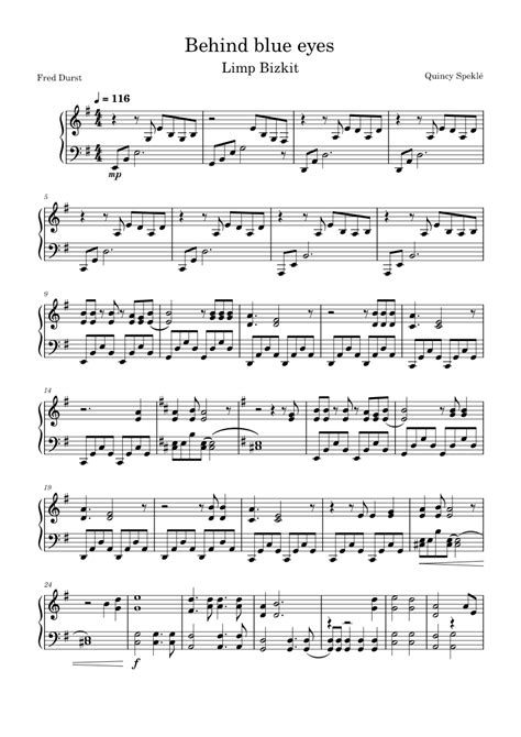 Behind Blue Eyes Limp Bizkit Piano Marimba Solo Sheet Music For