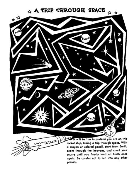 maze activity sheet pages kids trip  space maze activity page