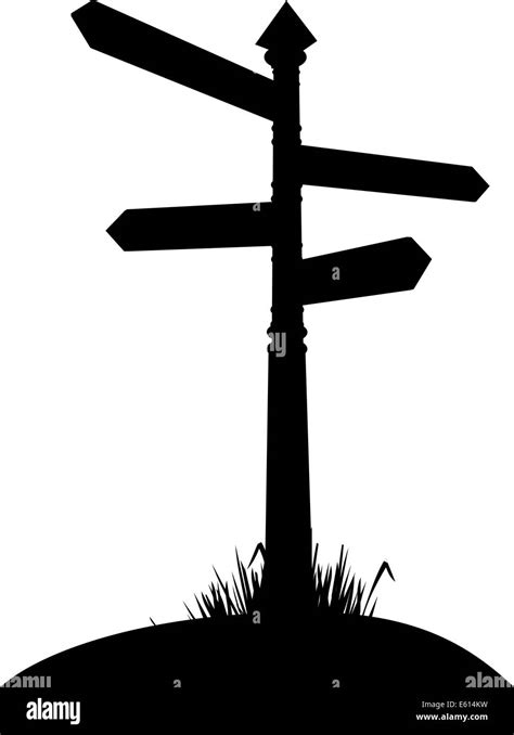 illustration   silhouette   road sign pointing    directions stock photo