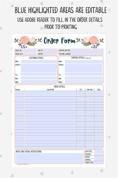 order form template printable small business order form custom order