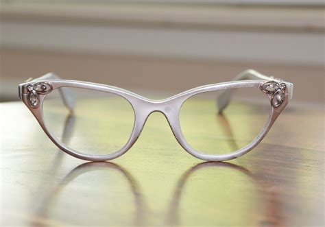 vintage tura silver with rhinestones cat eyeglasses 1950s