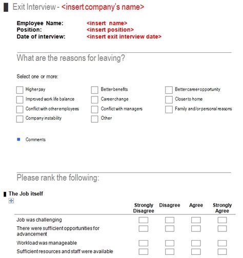 exit interview template forms word    excel tmp