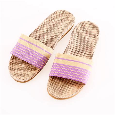 wavy striped flax summer cool slippers indoor home flax summer men and