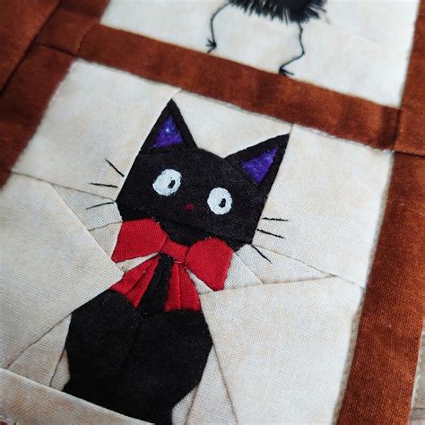 jiji black cat quilt block pattern studio ghibli quilt block etsy
