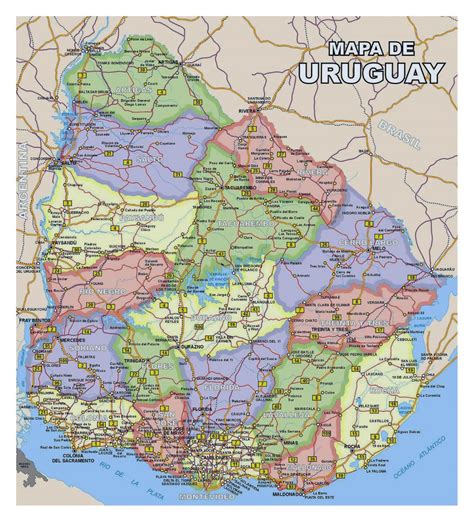 large detailed political and administrative divisions map of uruguay