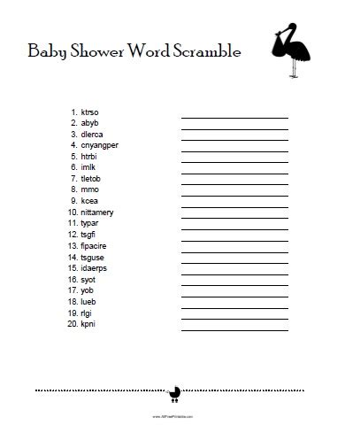 baby shower word scramble game  printable