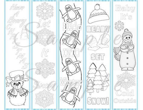printable winter bookmarks  color