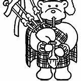 Coloring Bagpipes Instrument Blowing Teddy Bear sketch template