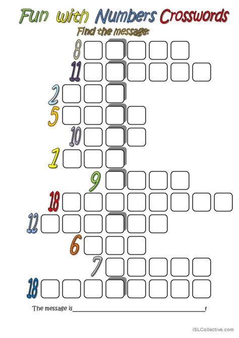 fun  numbers crossword english esl worksheets