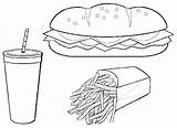 Coloring Food Fries Junk Dog French Coke Eat Pages Color sketch template