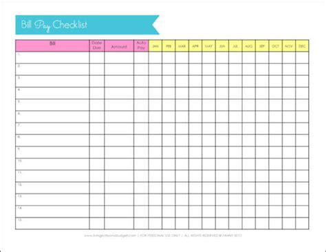 printable bill pay checklist track  bills   boss