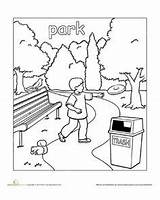 Coloring Pages Park Places Parc Worksheets Preschool Town Education Kids Kindergarten Printable Colouring Paint English Drawing Gif 14kb 296px Comic sketch template