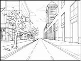 Perspective Point Drawing Easy City Drawings Building Simple Sketch Cityscape Buildings Sketches Landscape Getdrawings Bench 2nd Architecture Tutorial sketch template