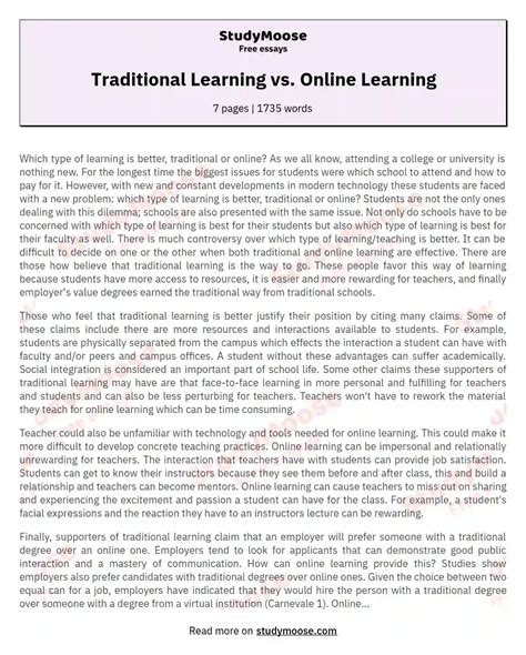 traditional learning   learning  comparison essay