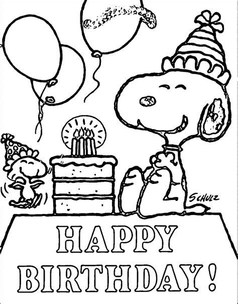 snoopy happy birthday quote coloring page  pins happy birthday