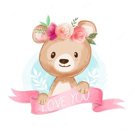 Premium Vector Cute Cartoon Bear On Floral Crown Illustration