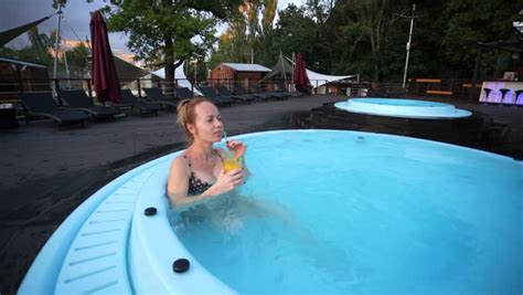 Spa Resort Jacuzzi Hot Tub Woman Happy Woman Relaxing In