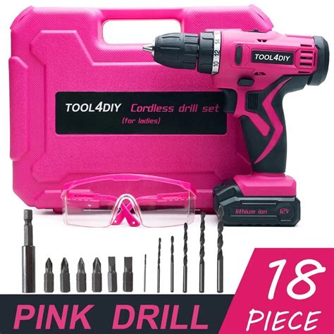 Tool4diy 12v Pink Cordless Electric Drill Driver Kit For Women Tool For