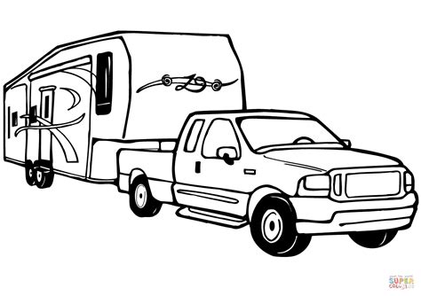 truck  rv camper trailer coloring page  printable sketch