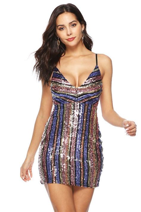 v neck sequin dress with strap and sleeveless design
