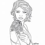 Coloring Tattoo Pages Body Color Para Adult Desenhos Book Adults Books Therapy Colorir Lady Tattoos Colouring Female Drawing Printable Detailed sketch template