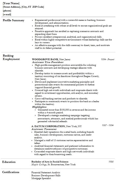 banker resume template template sample