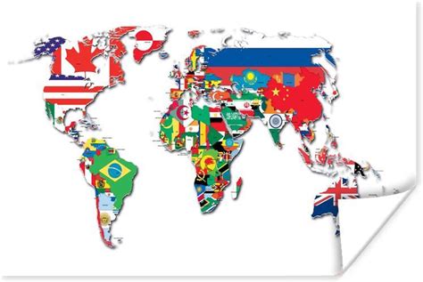 wereldkaart met alle vlaggen poster wereldkaart poster  cm bolcom