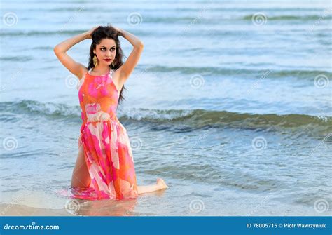 Brunette Model Photo Posing On Swedish Beach Stock Image Image Of