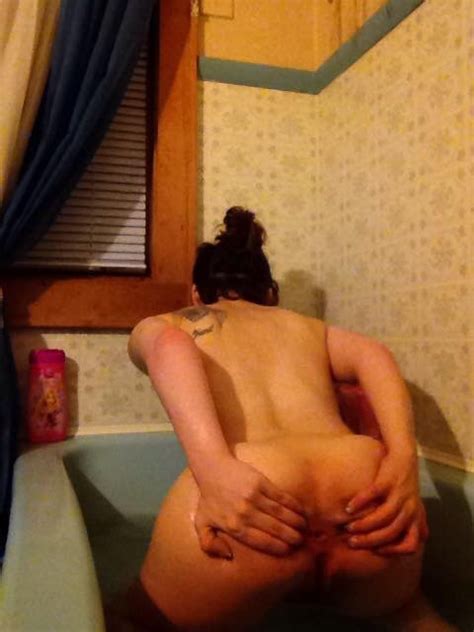 xbooru anus ass bath bathroom bathtub black hair bun pussy slut spread legs tattoo 565805