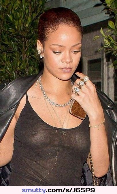 Rihanna Braless Outdoor In See Through Black Top Celebtemple