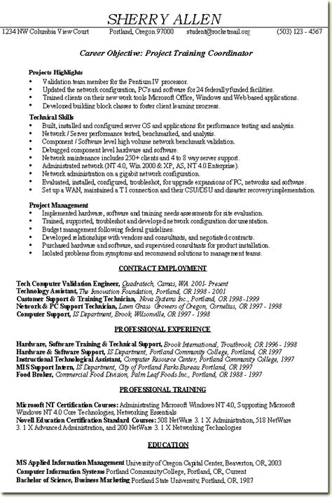 skill based resume sample project training coordinator