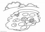 Pond Coloring Pages Printable Template Flowers sketch template