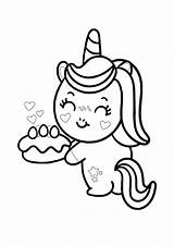 Coloring Unicorn Birthday Pages Cake Printable Cute sketch template
