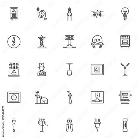 electrician elements outline icons set linear style symbols collection  signs pack vector