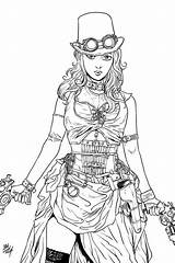 Coloring Steampunk Pages Girl Printable Punk Adult Colouring Vampire Adults Girls Color Pinup Drawing Colorings Anime Female Illustration Books Deviantart sketch template