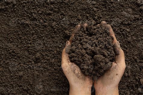 hand holding black soil  cultivating crops world soil day concept