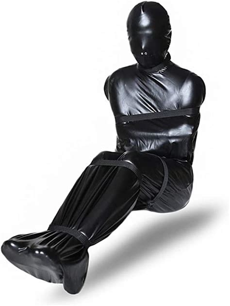 full rubber latex hood mask with 6 belts sex restraints
