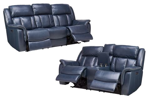 patriot blue leather dual power reclining sofa loveseat  console